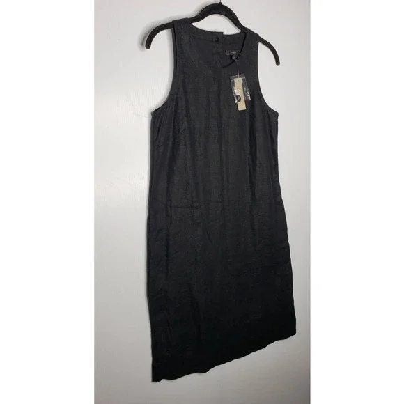J. Crew NWT Black Beauchamps Linen Button Back Sleeveless Shift Dress XS Tall - Picture 4 of 12